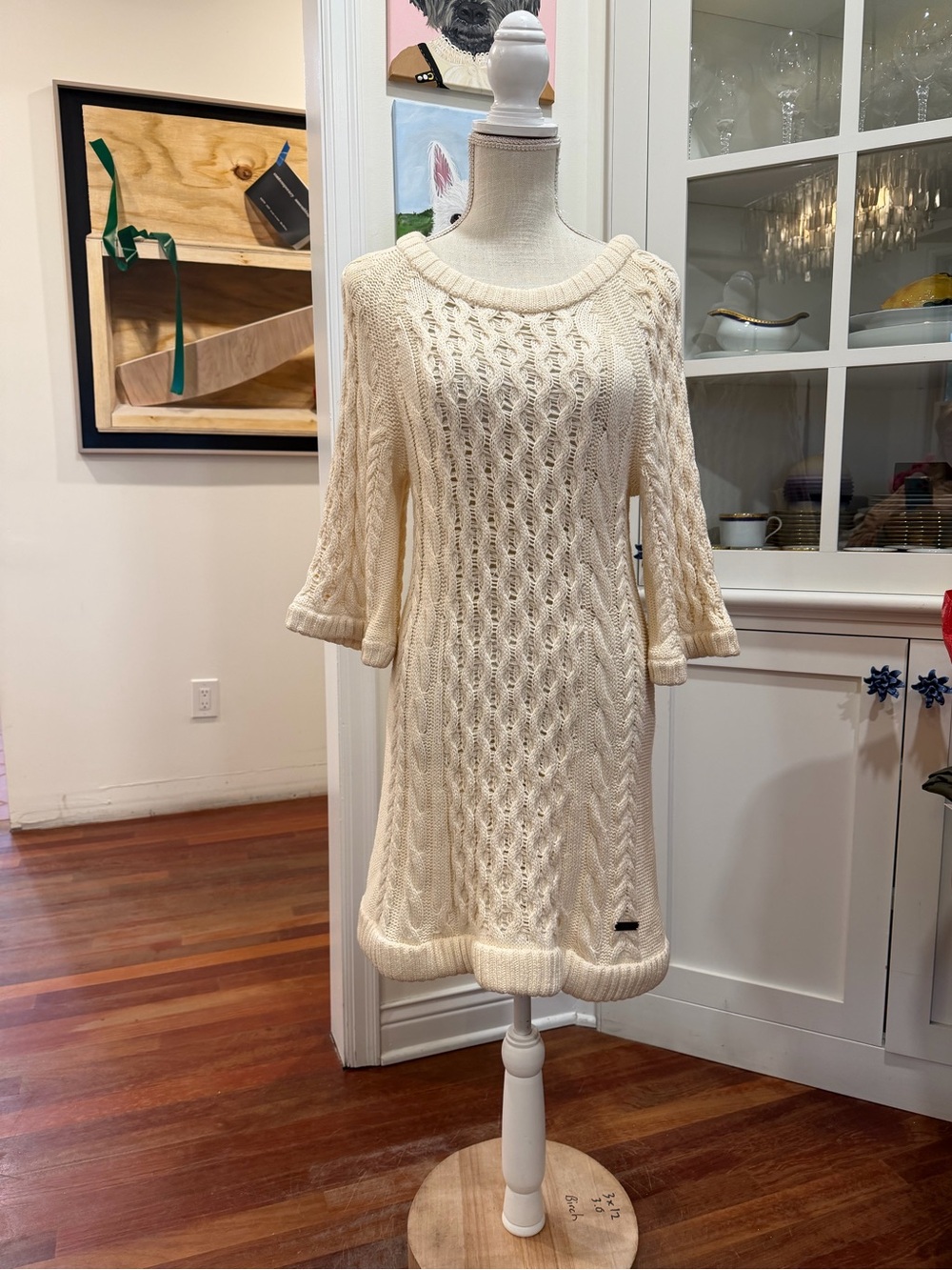 Burberry Cream Cable Knit Long Sleeve Sweater Dress - Picture 2 of 7